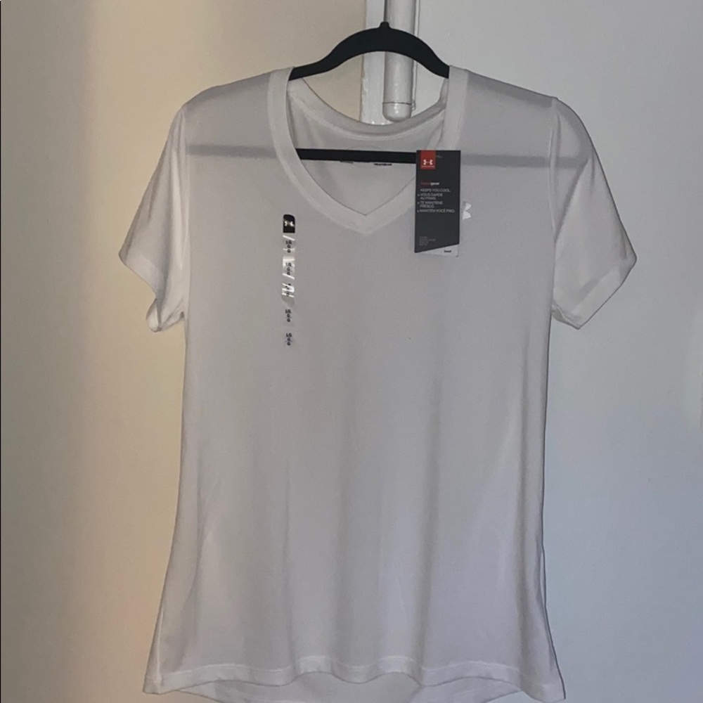 Under Armor White V-neck Heat Gear Shirt